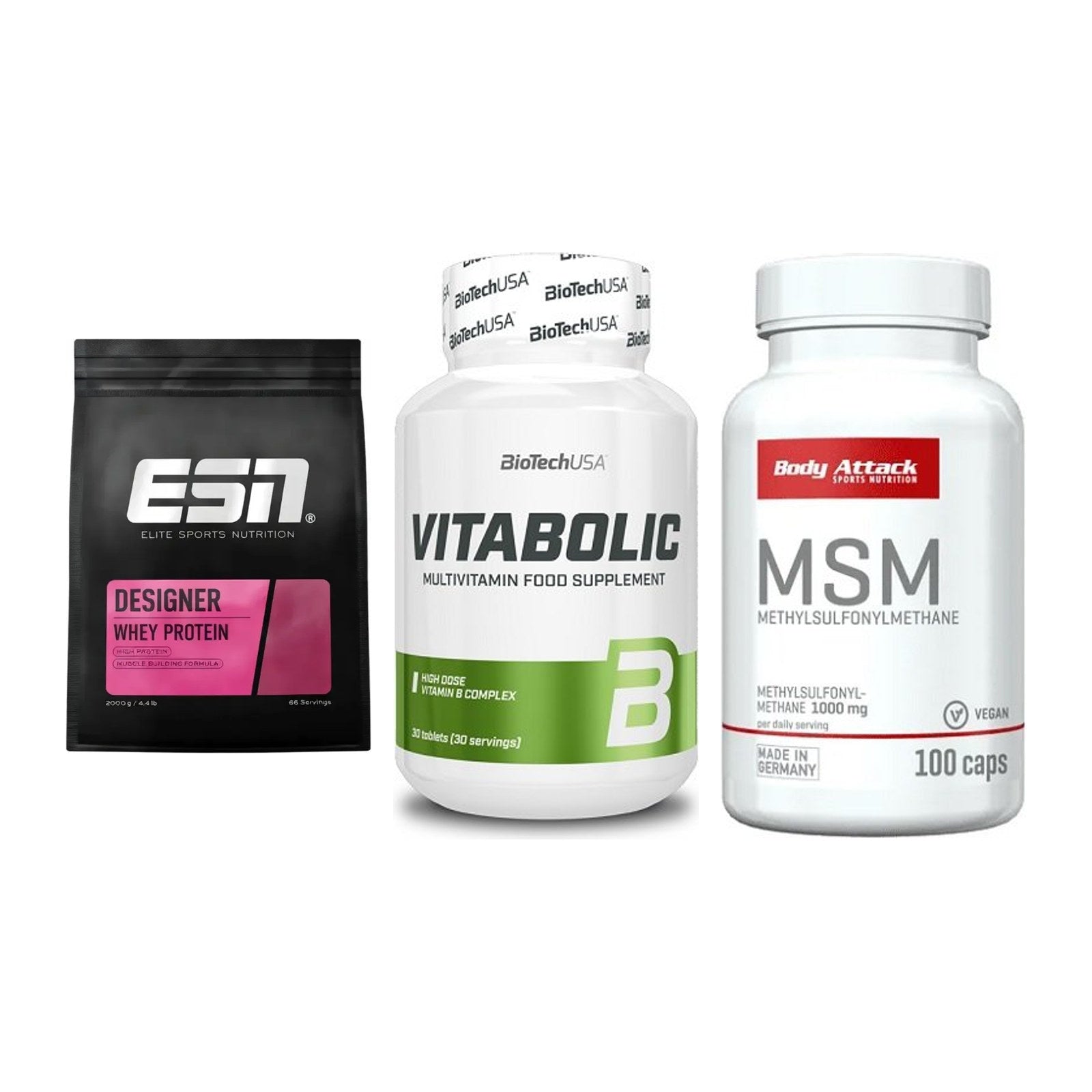 Regenerations-Set: ESN Designer + BioTech Vitabol + Body Attack MSM – alle enthaltenen Artikel