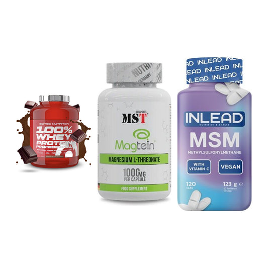 Regenerations-Set: Scitec 100% + MST Magnesium + INLEAD MSM – alle enthaltenen Artikel