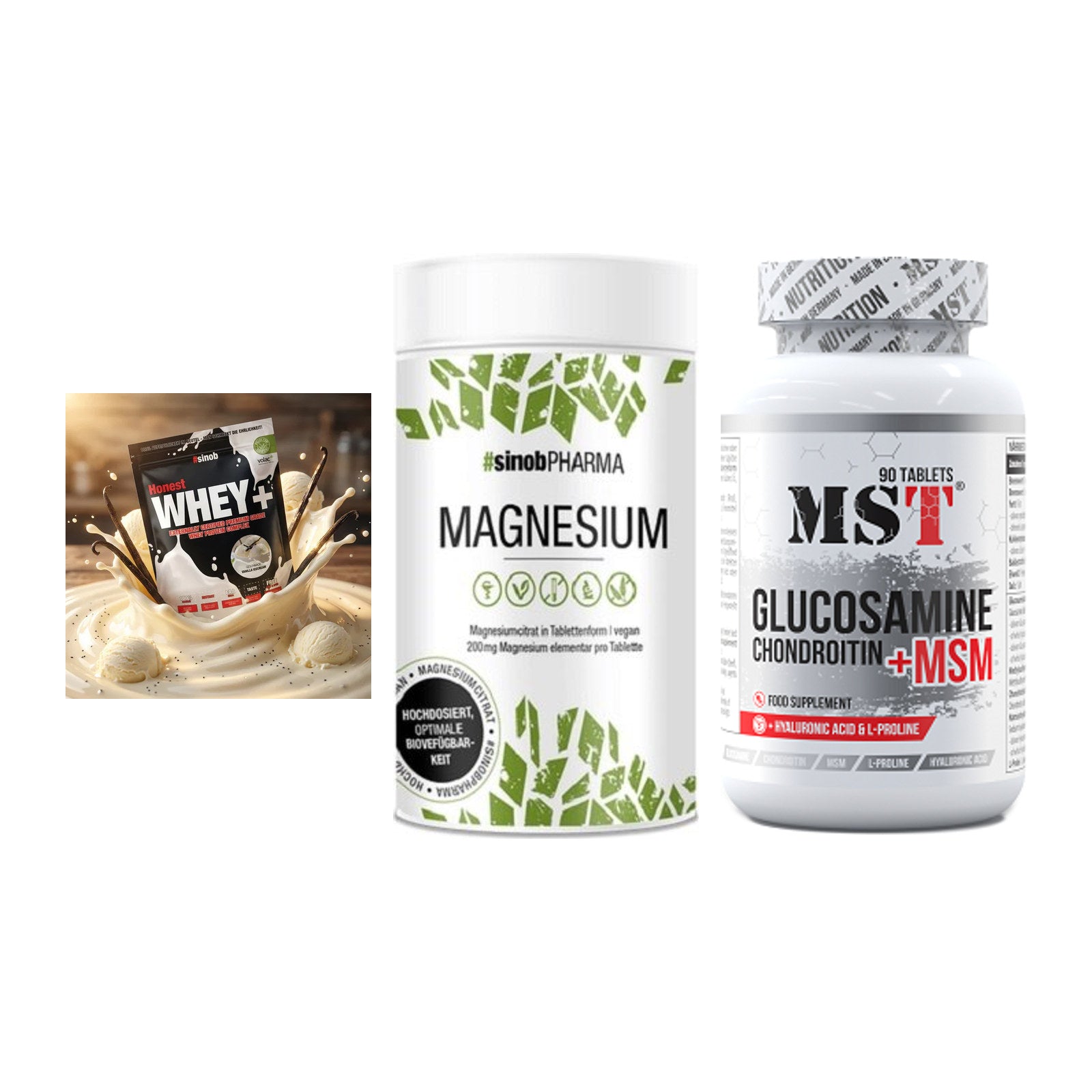 Regenerations-Set: Sinob Honest + Sinob Magnesium + MST Glucosamine – alle enthaltenen Artikel
