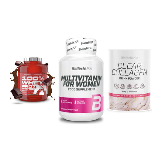 Regenerations-Set: Scitec 100% + BioTech Multivi + BioTech Clear – alle enthaltenen Artikel