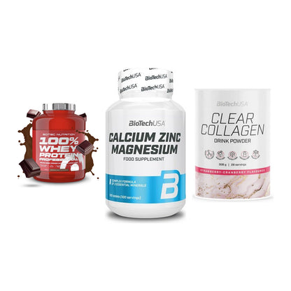 Regenerations-Set: Scitec 100% + BioTech Calcium + BioTech Clear – alle enthaltenen Artikel