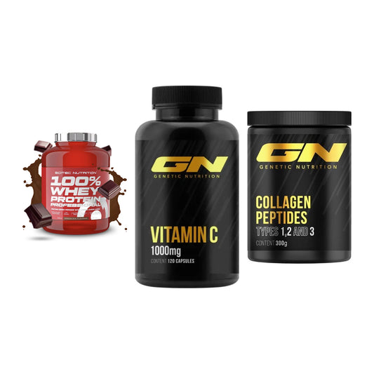 Regenerations-Set: Scitec 100% + GN Vitamin C + GN Peptan – alle enthaltenen Artikel