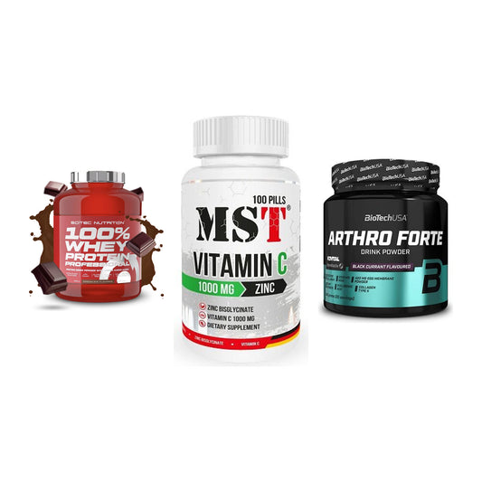 Regenerations-Set: Scitec 100% + MST Vitamin C + BioTech Arthro – alle enthaltenen Artikel