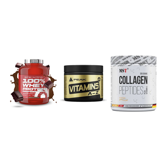 Regenerations-Set: Scitec 100% + Peak Vitamin + MST Collagen – alle enthaltenen Artikel