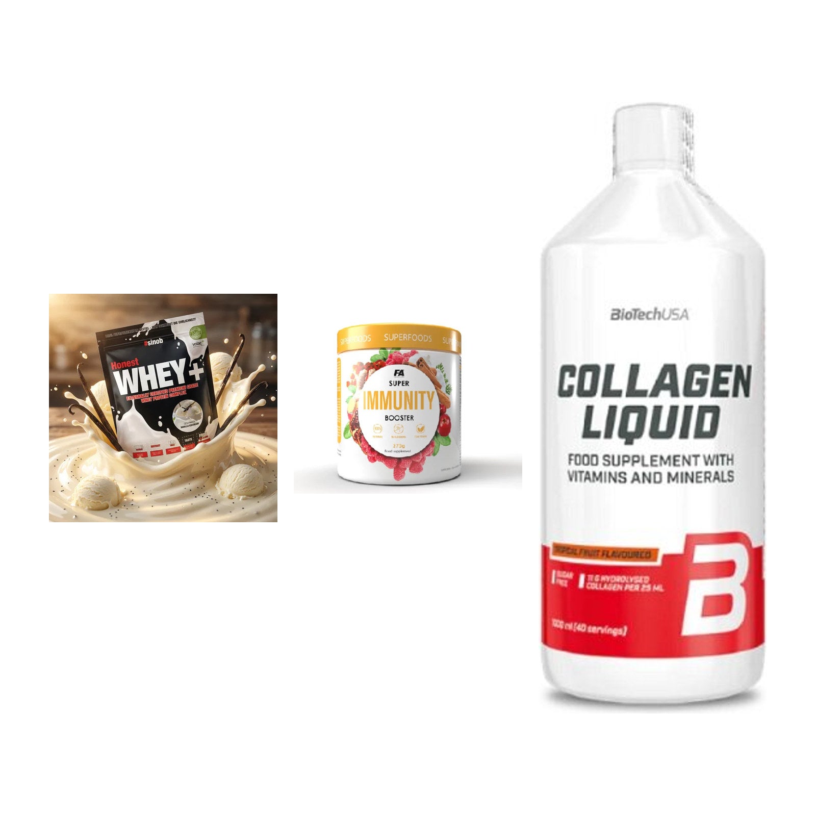 Regenerations-Set: Sinob Honest + FA Nutrition + BioTech Collage – alle enthaltenen Artikel