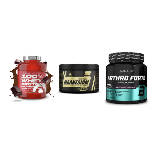 Regenerations-Set: Scitec 100% + Peak Magnesium + BioTech Arthro – alle enthaltenen Artikel