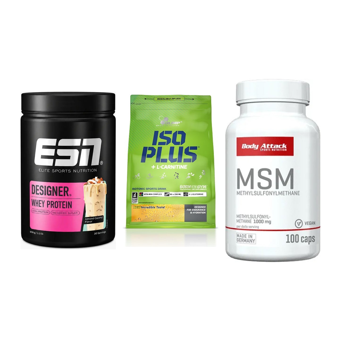 Regenerations-Set: ESN Designer + Olimp Iso Plus + Body Attack MSM – alle enthaltenen Artikel