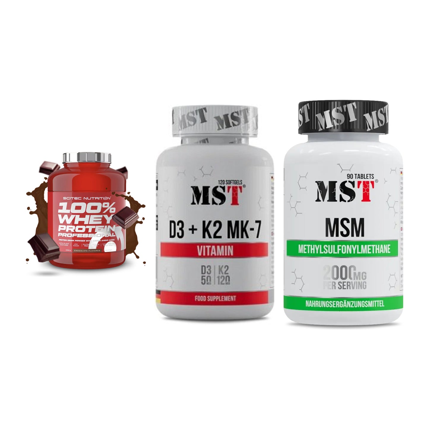 Regenerations-Set: Scitec 100% + MST Vitamin D3 + MST MSM 2000 / – alle enthaltenen Artikel