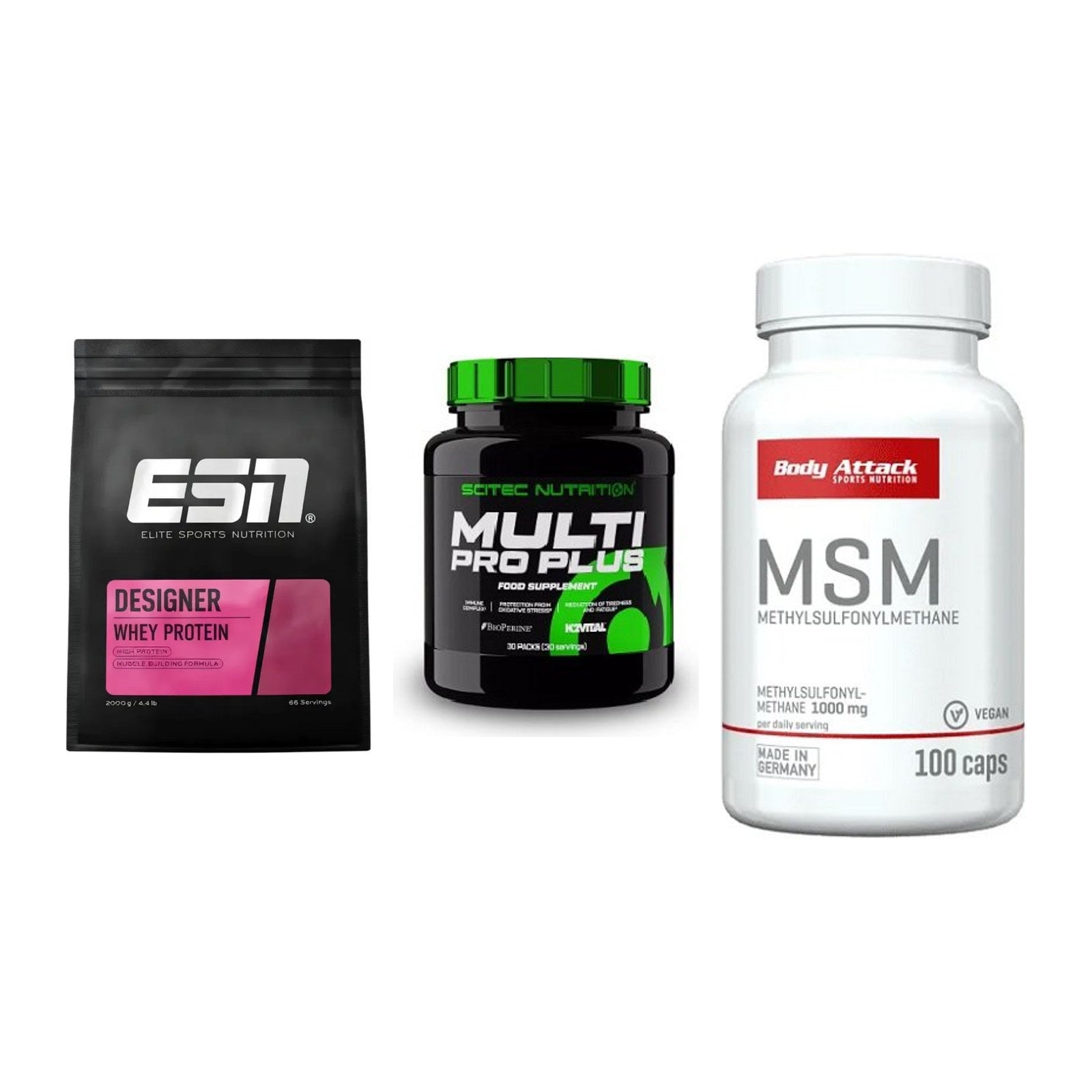 Regenerations-Set: ESN Designer + Scitec Multi + Body Attack MSM – alle enthaltenen Artikel