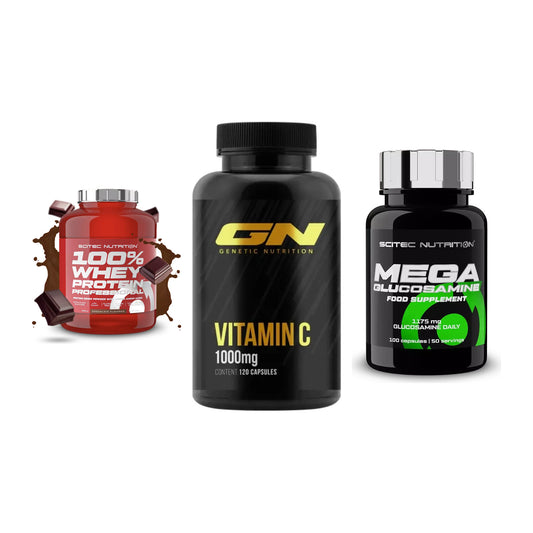 Regenerations-Set: Scitec 100% + GN Vitamin C + Scitec Mega – alle enthaltenen Artikel