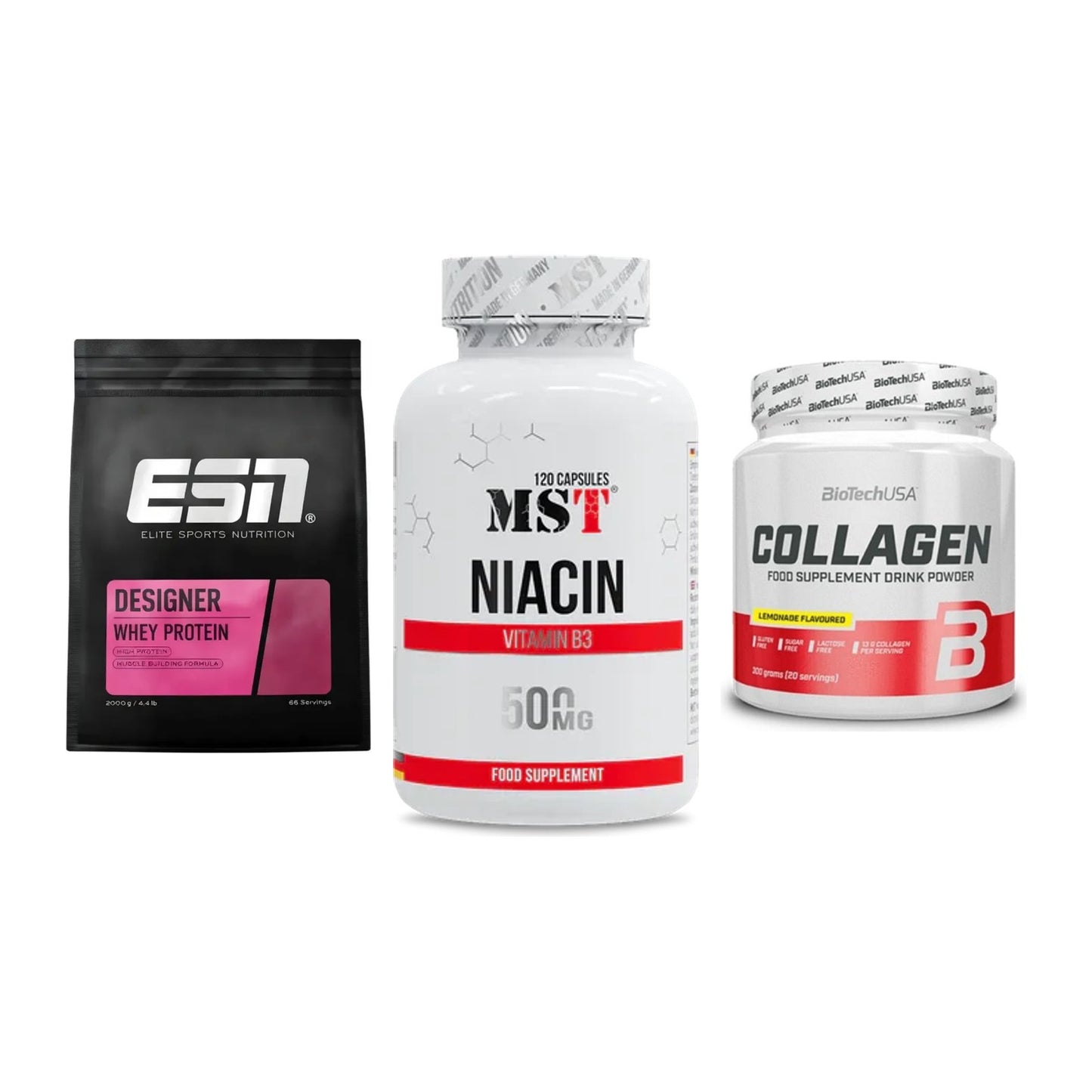 Regenerations-Set: ESN Designer Whey + MST Niacin + BioTech Collagen – alle enthaltenen Artikel
