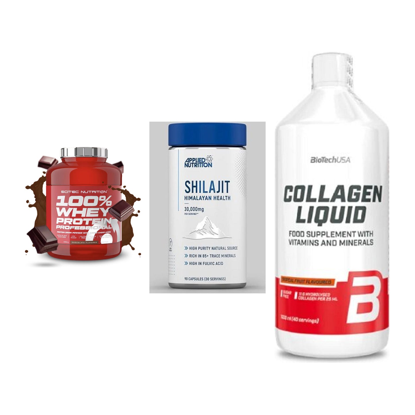 Regenerations-Set: Scitec 100% + Applied Nutriti + BioTech Collage – alle enthaltenen Artikel