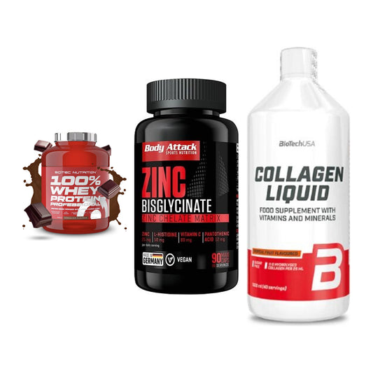 Regenerations-Set: Scitec 100% + Body Attack + BioTech Collage – alle enthaltenen Artikel