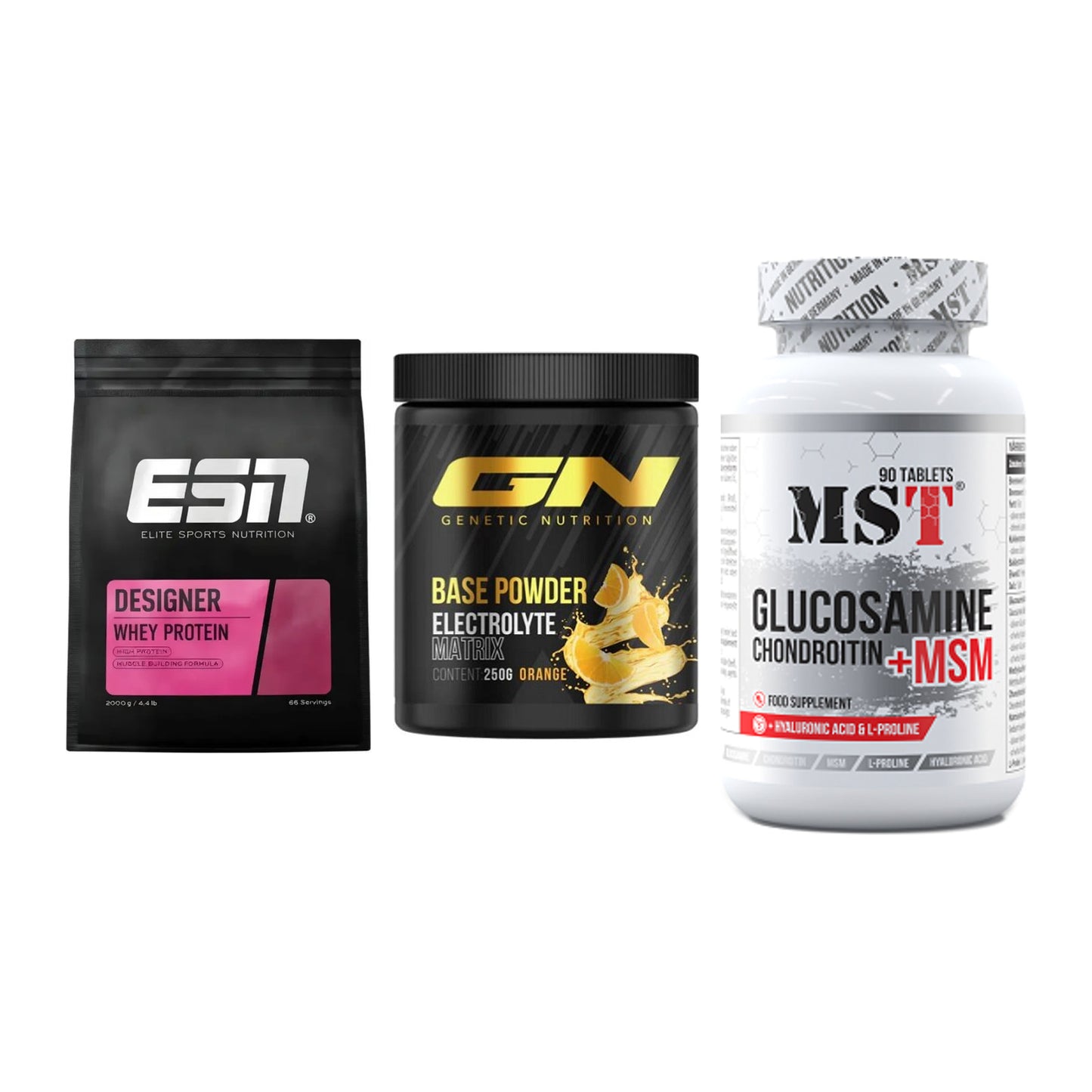 Regenerations-Set: ESN Designer + GN Base Powder + MST Glucosamine – alle enthaltenen Artikel
