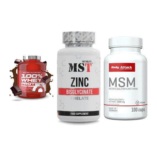 Regenerations-Set: Scitec 100% + MST Zinc + Body Attack MSM – alle enthaltenen Artikel