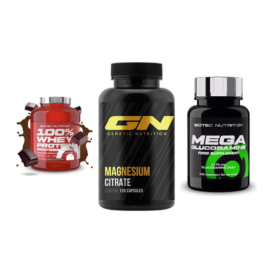 Regenerations-Set: Scitec 100% + GN Magnesium + Scitec Mega – alle enthaltenen Artikel
