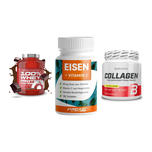 Regenerations-Set: Scitec 100% + ProFuel EISEN + BioTech Collage – alle enthaltenen Artikel
