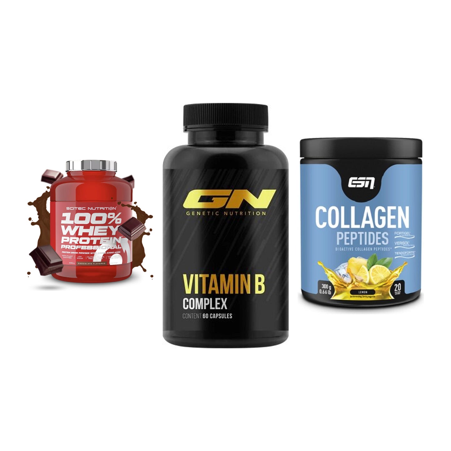Regenerations-Set: Scitec 100% + GN Vitamin + ESN Collagen – alle enthaltenen Artikel