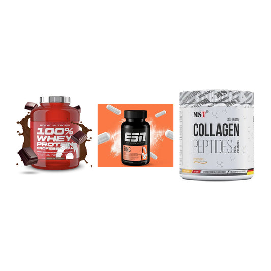 Regenerations-Set: Scitec 100% + ESN Zinc + MST Collagen – alle enthaltenen Artikel