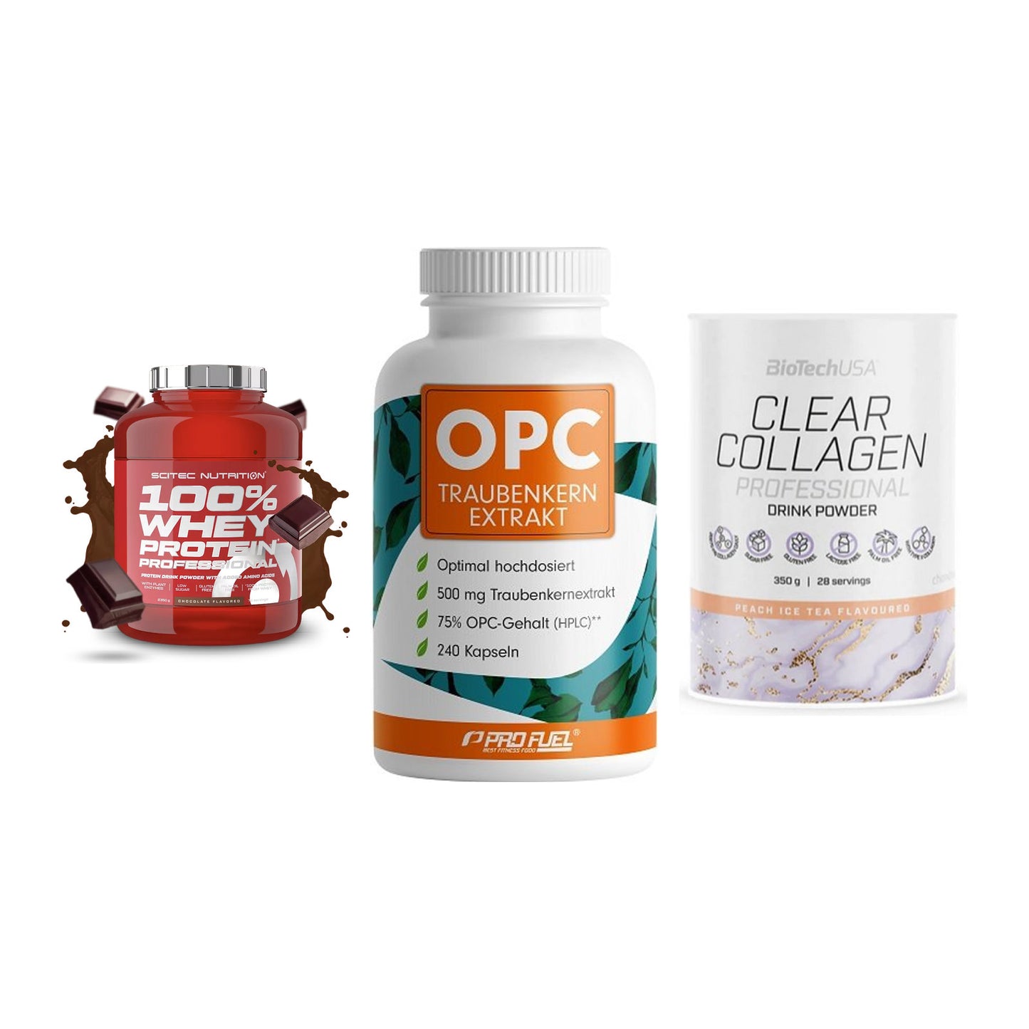 Regenerations-Set: Scitec 100% + ProFuel OPC + BioTech Clear – alle enthaltenen Artikel