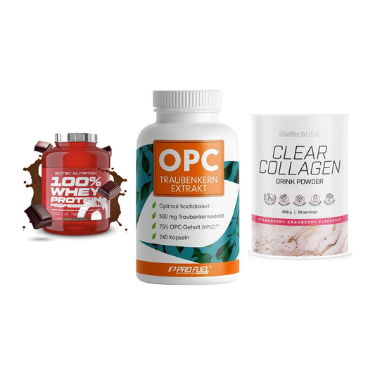 Regenerations-Set: Scitec 100% + ProFuel OPC + BioTech Clear – alle enthaltenen Artikel