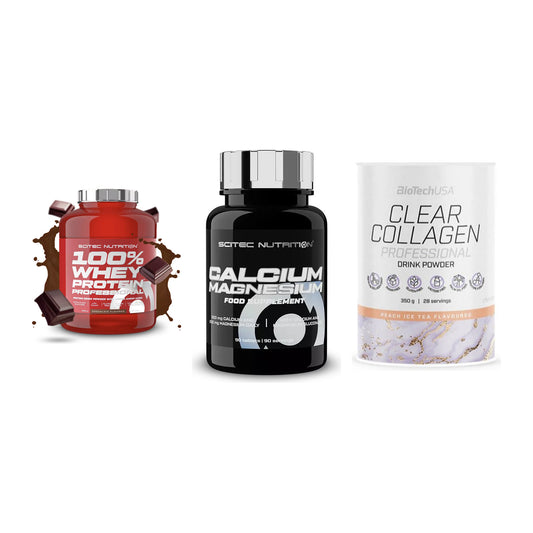 Regenerations-Set: Scitec 100% + Scitec Calcium + BioTech Clear – alle enthaltenen Artikel
