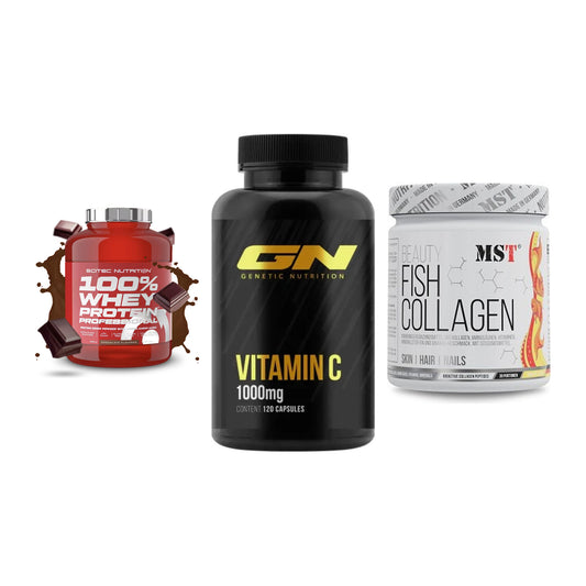 Regenerations-Set: Scitec 100% + GN Vitamin C + MST Beauty Fish – alle enthaltenen Artikel
