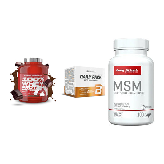 Regenerations-Set: Scitec 100% + BioTech Daily + Body Attack MSM – alle enthaltenen Artikel