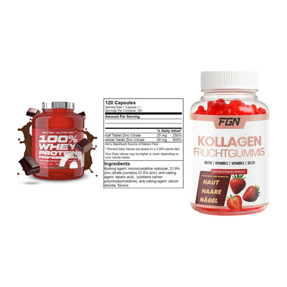 Regenerations-Set: Scitec 100% + GN Zinc Citrate + FGN Kollagen 60 – alle enthaltenen Artikel