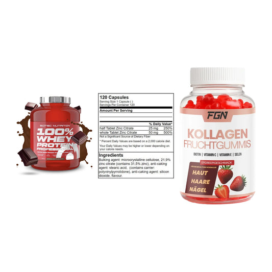 Regenerations-Set: Scitec 100% + GN Zinc Citrate + FGN Kollagen 60 – alle enthaltenen Artikel