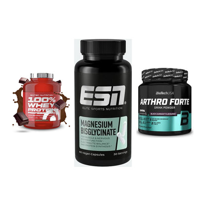 Regenerations-Set: Scitec 100% + ESN Magnesium + BioTech Arthro – alle enthaltenen Artikel