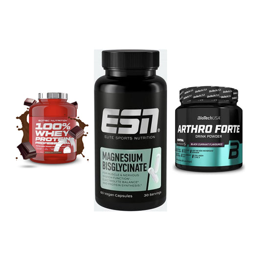 Regenerations-Set: Scitec 100% + ESN Magnesium + BioTech Arthro – alle enthaltenen Artikel