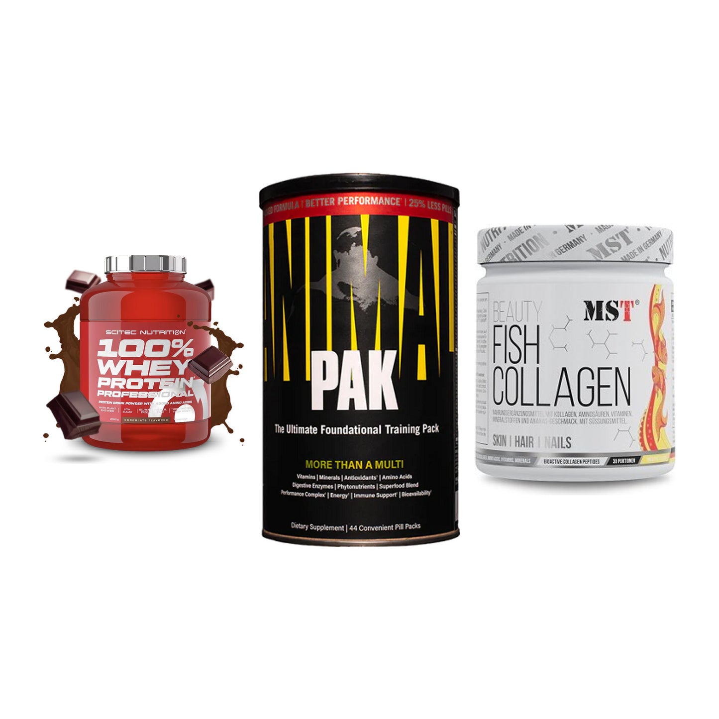 Regenerations-Set: Scitec 100% + Universal + MST Beauty Fish – alle enthaltenen Artikel