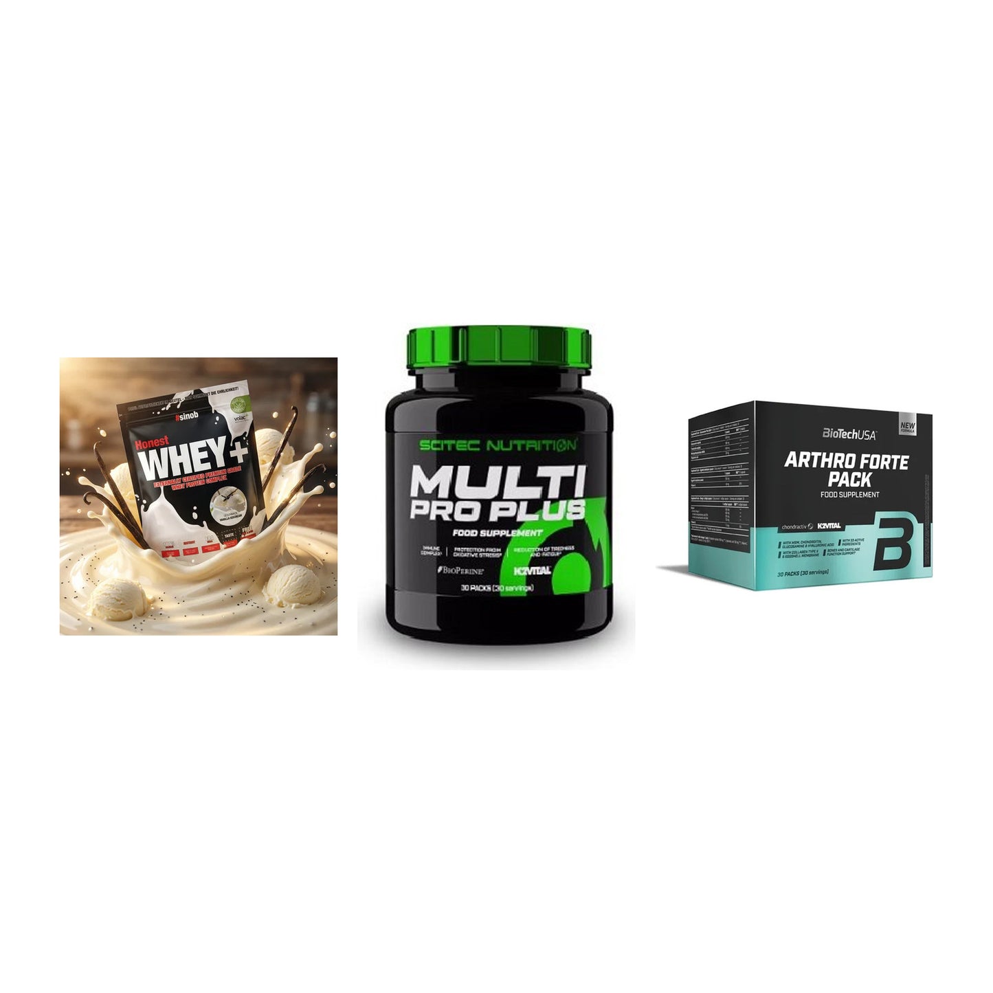 Regenerations-Set: Sinob Honest + Scitec Multi + BioTech Arthro – alle enthaltenen Artikel