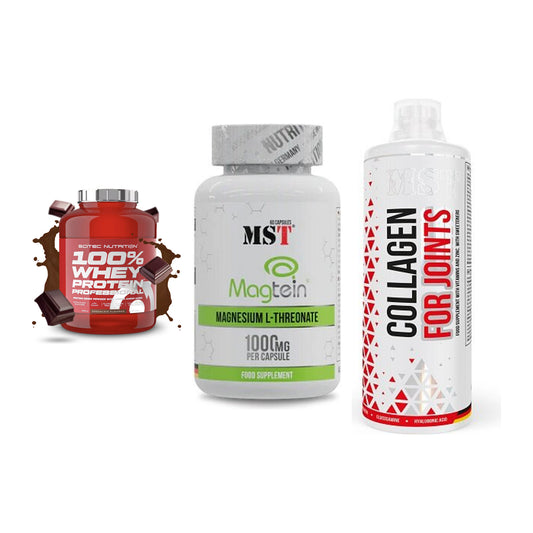 Regenerations-Set: Scitec 100% + MST Magnesium + MST Collagen – alle enthaltenen Artikel