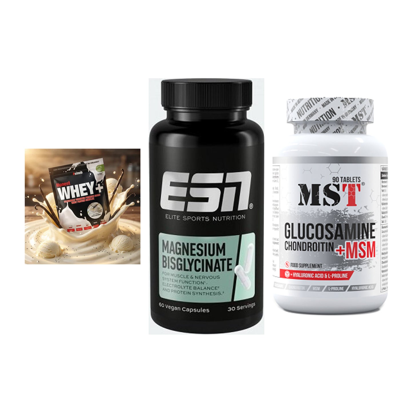 Regenerations-Set: Sinob Honest + ESN Magnesium + MST Glucosamine – alle enthaltenen Artikel