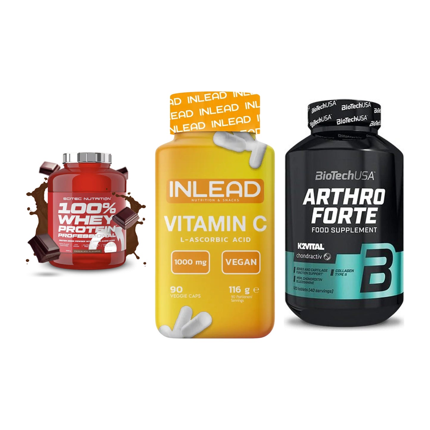 Regenerations-Set: Scitec 100% + INLEAD Vitamin + BioTech Arthro – alle enthaltenen Artikel