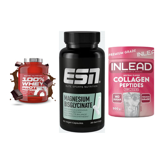 Regenerations-Set: Scitec 100% + ESN Magnesium + INLEAD Collagen – alle enthaltenen Artikel