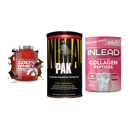 Regenerations-Set: Scitec 100% + Universal + INLEAD Collagen – alle enthaltenen Artikel