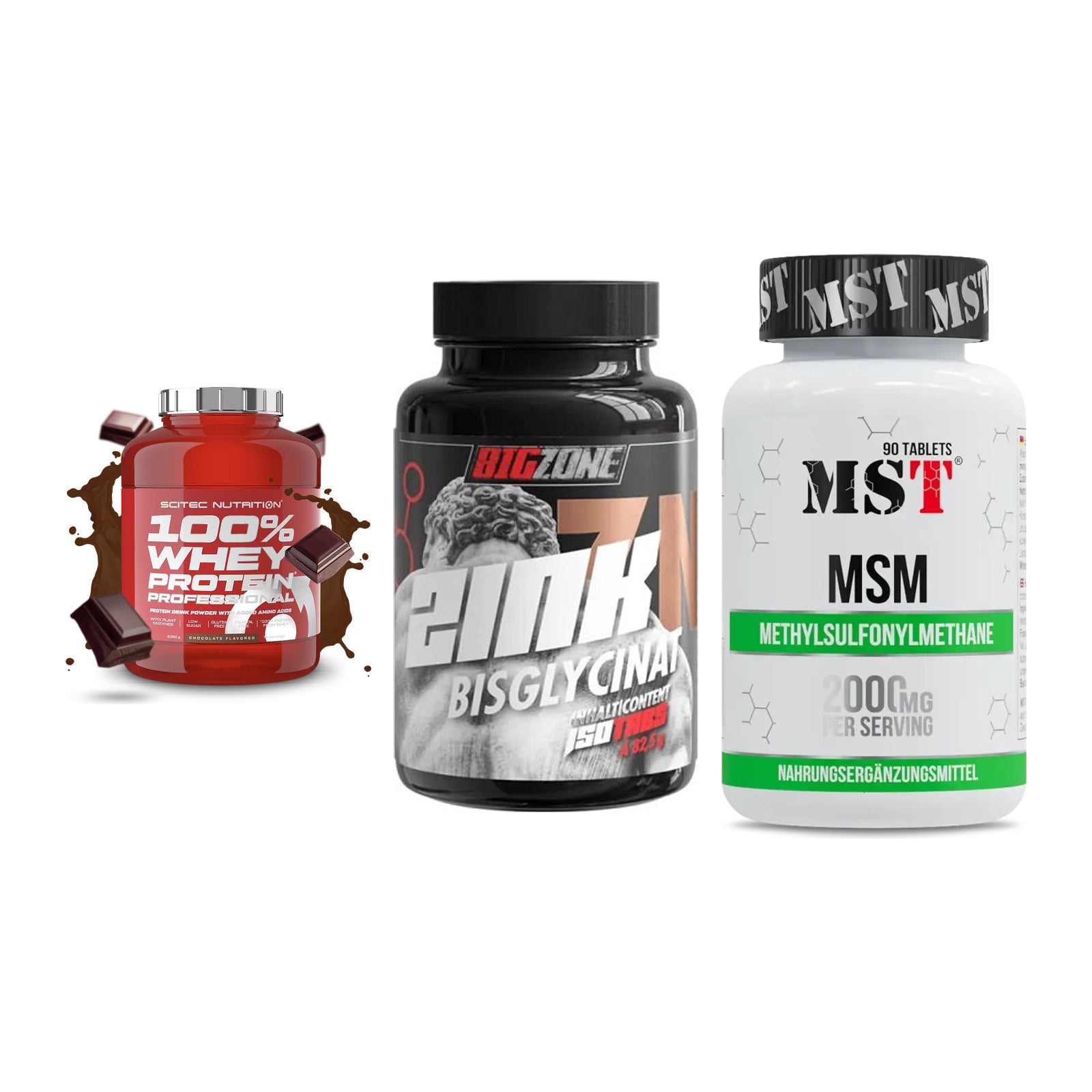 Regenerations-Set: Scitec 100% + Big Zone Zink + MST MSM 2000 / – alle enthaltenen Artikel