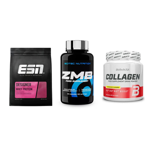 Regenerations-Set: ESN Designer Whey + Scitec ZMB + BioTech Collagen – alle enthaltenen Artikel