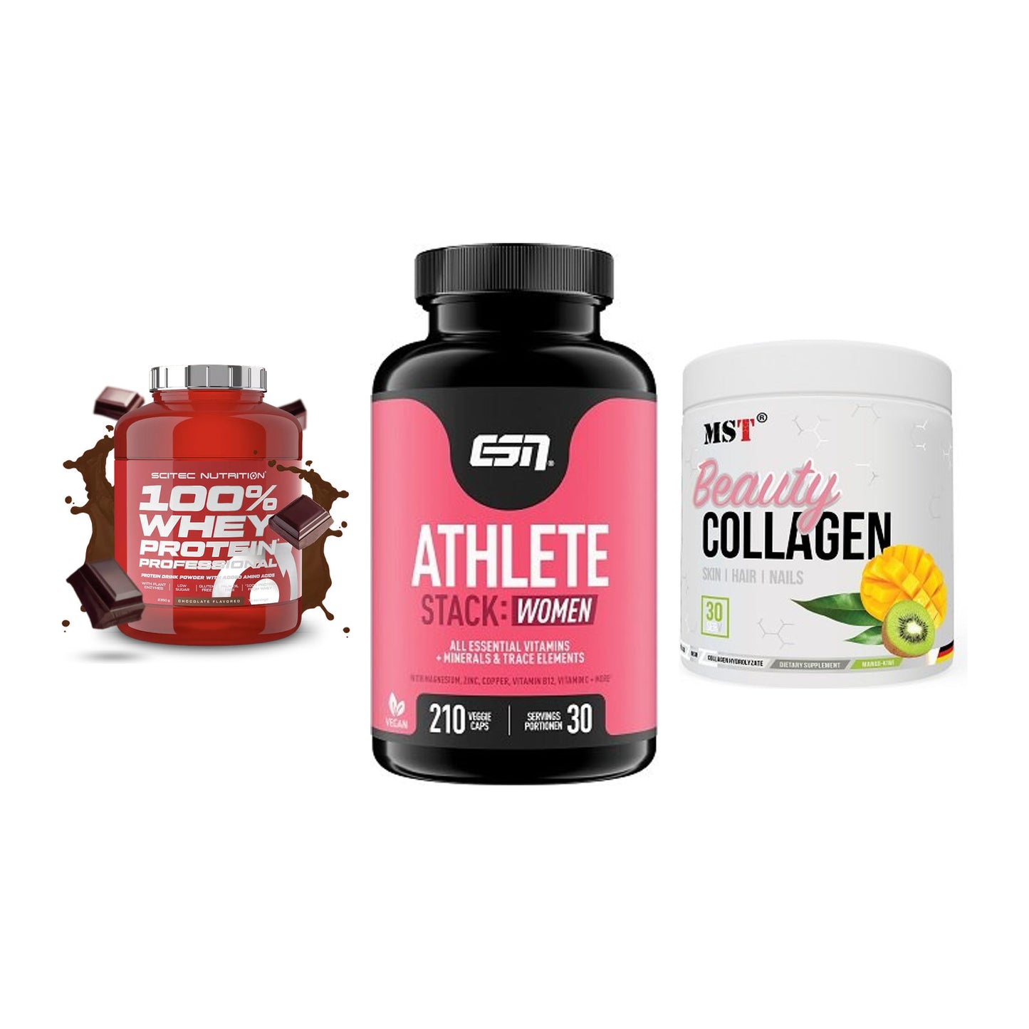 Regenerations-Set: Scitec 100% + ESN Athlete + MST Beauty – alle enthaltenen Artikel