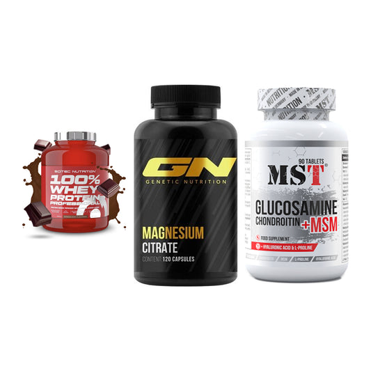 Regenerations-Set: Scitec 100% + GN Magnesium + MST Glucosamine – alle enthaltenen Artikel