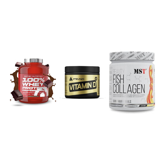 Regenerations-Set: Scitec 100% + Peak Vitamin D + MST Beauty Fish – alle enthaltenen Artikel