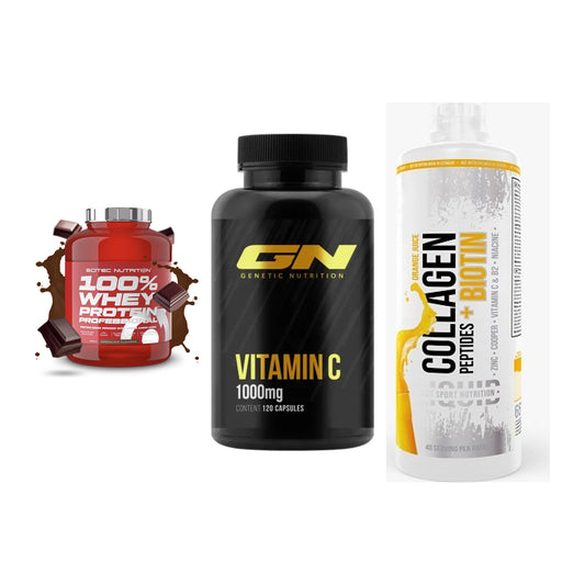 Regenerations-Set: Scitec 100% + GN Vitamin C + MST Collagen – alle enthaltenen Artikel