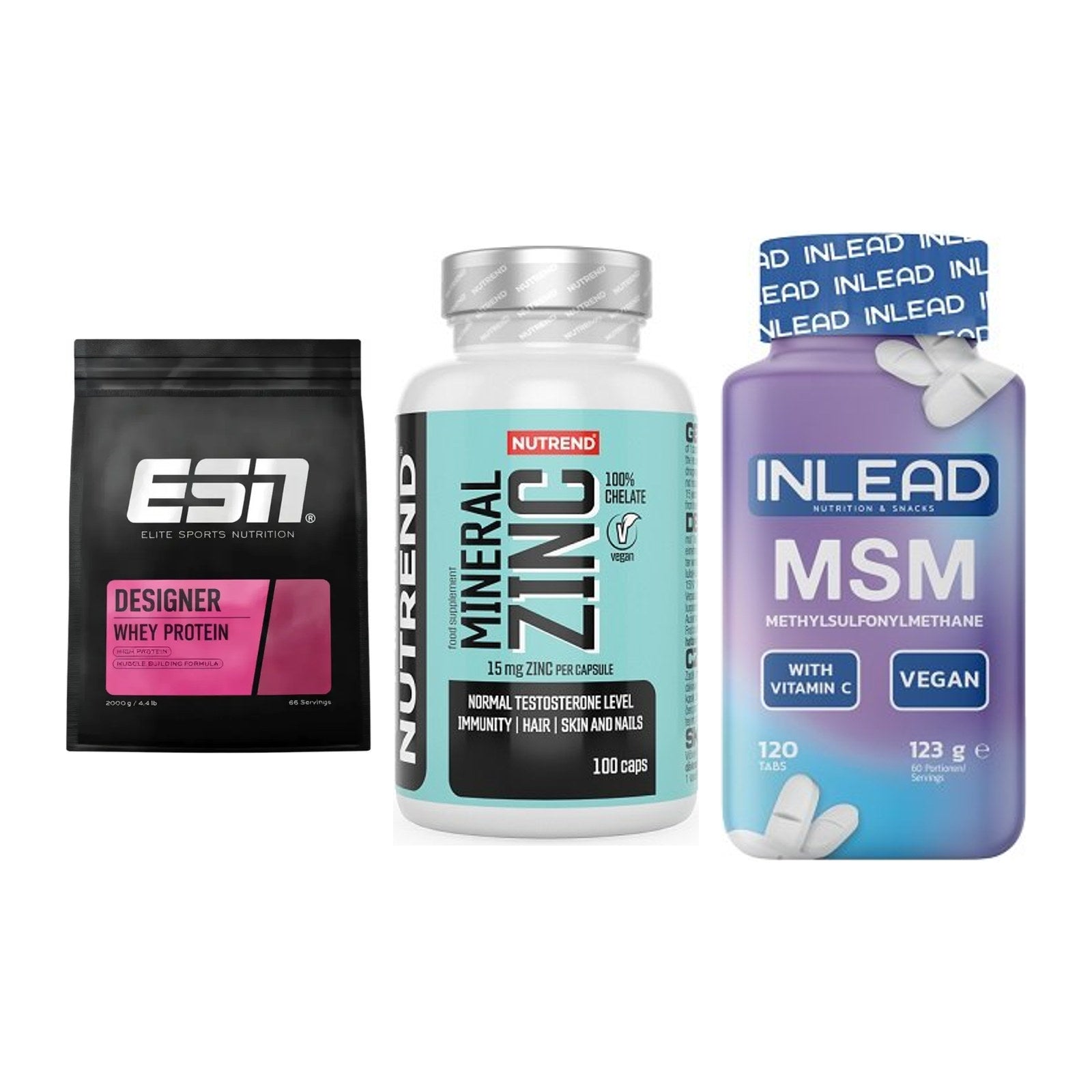 Regenerations-Set: ESN Designer + Nutrend Zinc + INLEAD MSM – alle enthaltenen Artikel