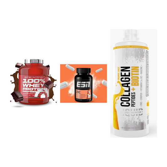Regenerations-Set: Scitec 100% + ESN Zinc + MST Collagen – alle enthaltenen Artikel