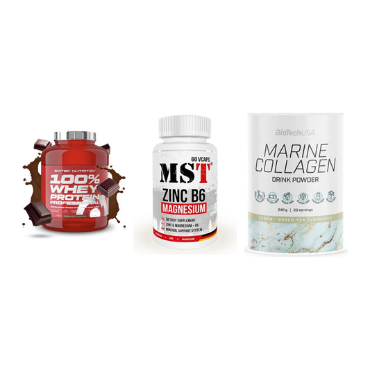Regenerations-Set: Scitec 100% + MST Zinc + BioTech Marine – alle enthaltenen Artikel