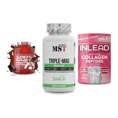 Regenerations-Set: Scitec 100% + MST Tripple Mag + INLEAD Collagen – alle enthaltenen Artikel