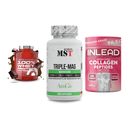 Regenerations-Set: Scitec 100% + MST Tripple Mag + INLEAD Collagen – alle enthaltenen Artikel